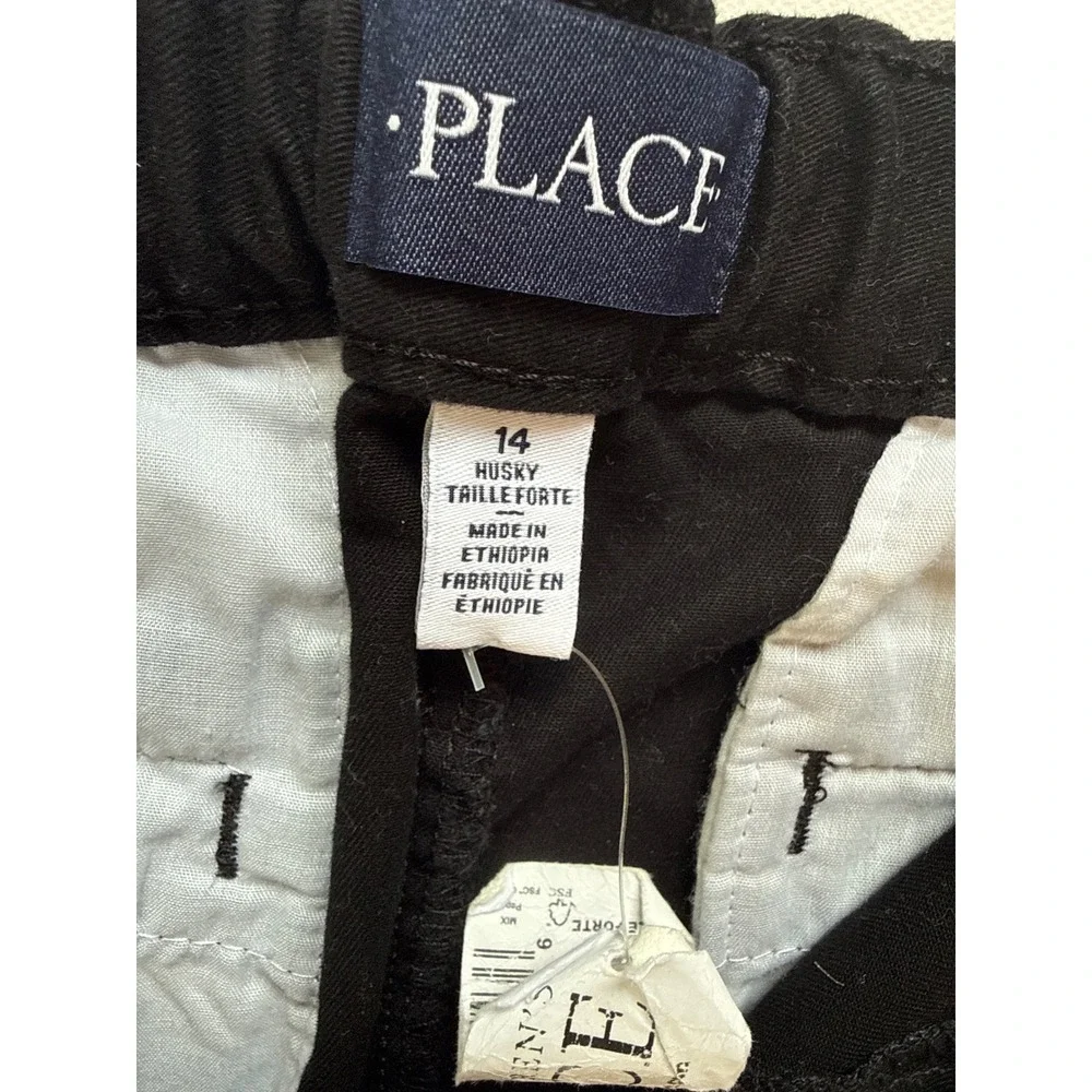 The Childrens Place Boys Black Chino Pants Husky Size 14 Adjustable Waist